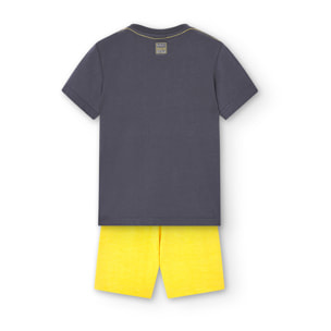 Conjunto niño, algodón, estampado, gris oscuro, mangas