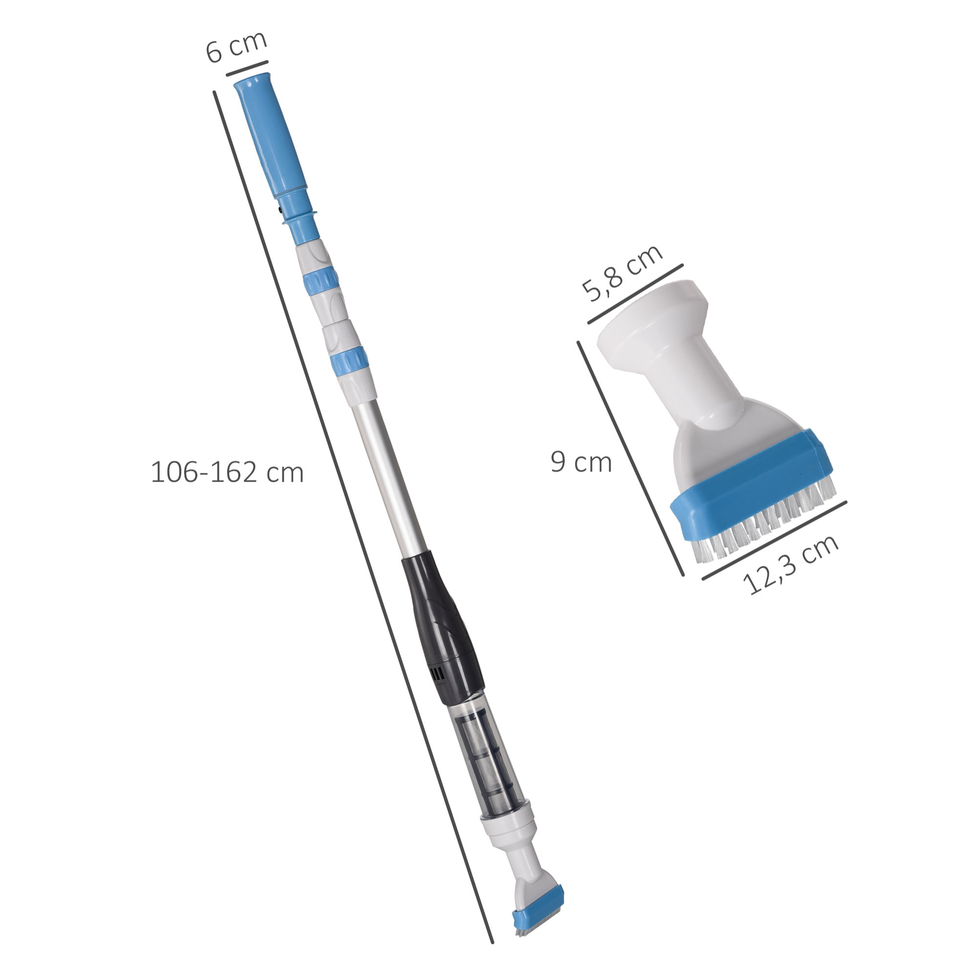 Limpiafondos Eléctrico para Piscinas de Aluminio Aspirador de Piscina Manual con Poste Telescópico de 3 Secciones para Estanques Ø6x162 cm Multicolor