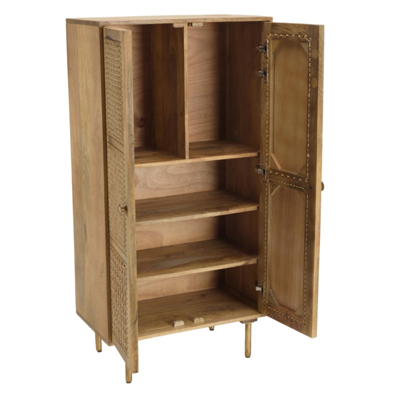 ISA - Meuble haut marron 2 portes bois de manguier cannage couleur naturelle