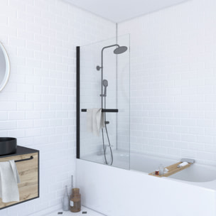 Pare baignoire Pivotant avec Porte-Serviette 85x150cm - Profilé Noir - Verre 6mm - TSHAPE DARK