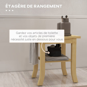 Tabouret de douche - étagère, porte-serviettes - dim. 42L x 29l x 43H cm - bambou verni