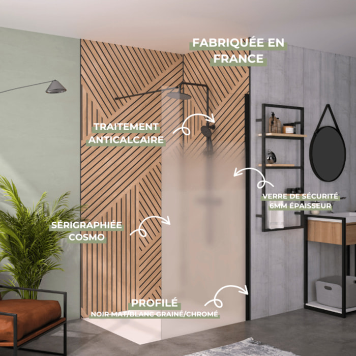 Paroi de douche KINEDO Solo 6+ sérigraphie Cosmos XL 90cm profilé Blanc grainé