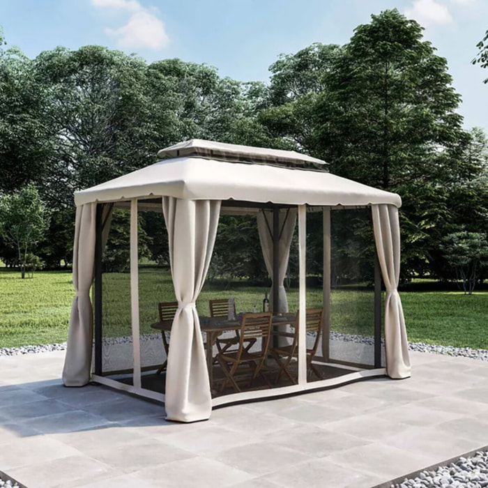 Gazebo impermeabile con zanzariere e tende laterali, struttura in acciaio e alluminio, copertura waterproof con camino antivento, stabile e resistente, ideale per giardino terrazzo e patio, facile montaggio con picchetti inclusi