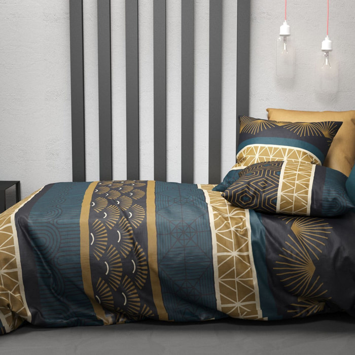 Parure housse de couette coton emeraude, marron