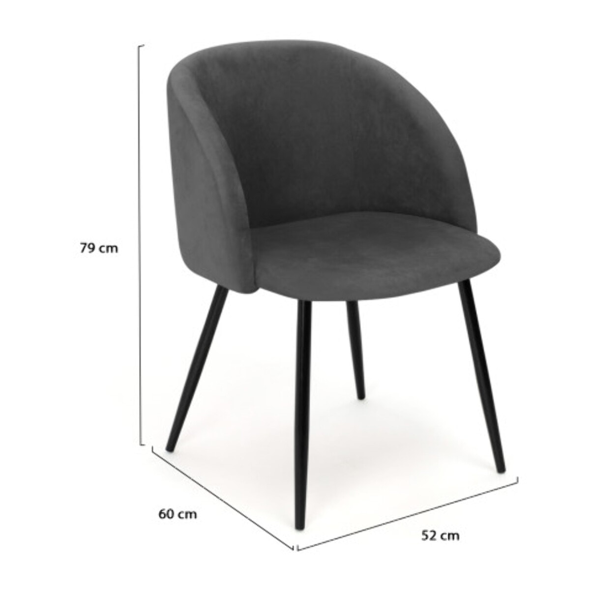 Chaises Nina velours gris pieds noirs- lot de 2