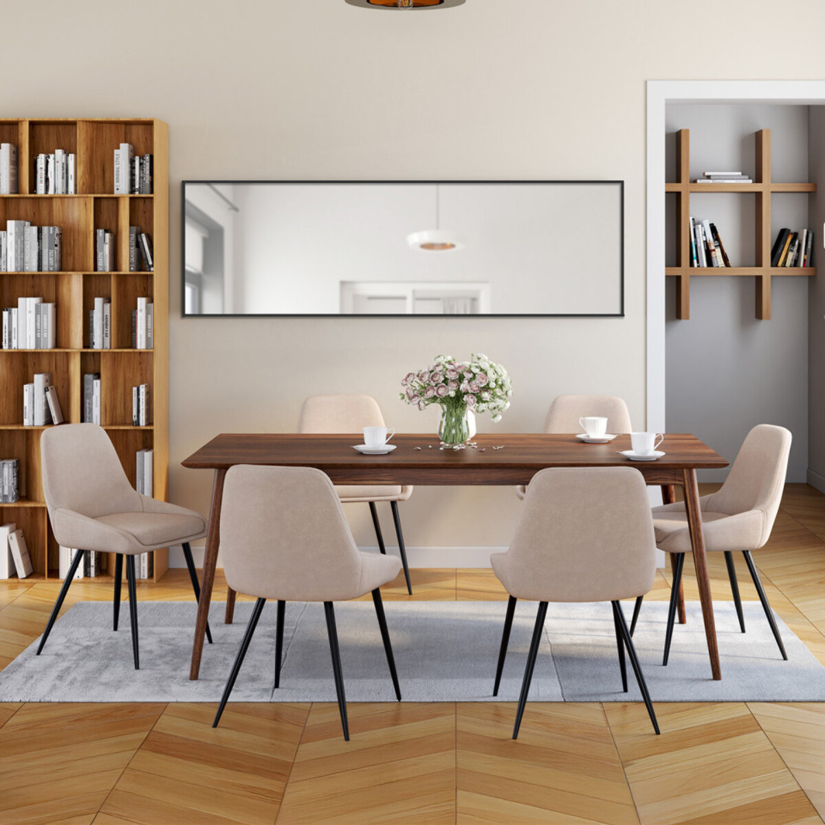 Chaises Ornella tissu taupe et pieds métal - lot de 6