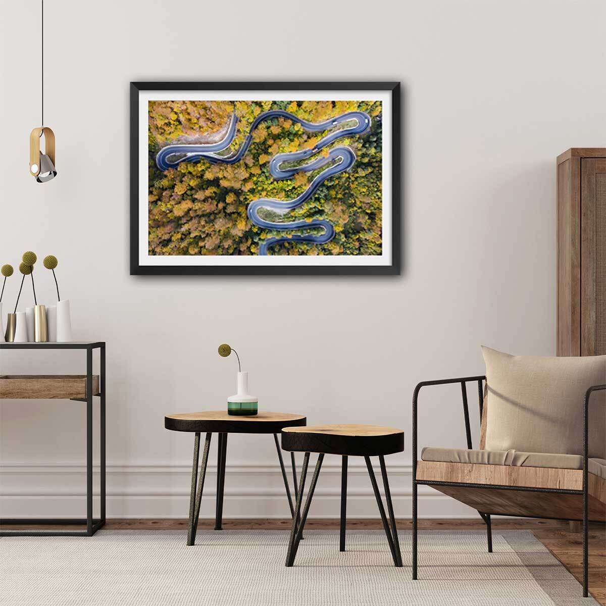 Affiche Route d' automne Affiche sous cadre noir