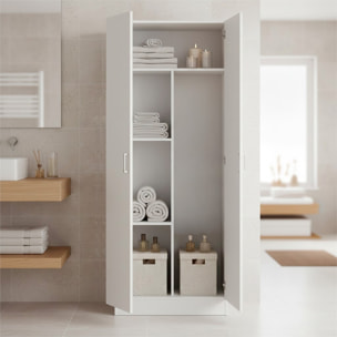 Armadio Multiuso Con 2 Ante Battenti e Ripiani Interni Armadietto Mobile Salvaspazio Per Bagno Lavanderia Ingresso 70 x 36 x 180.9 Cm Bianco