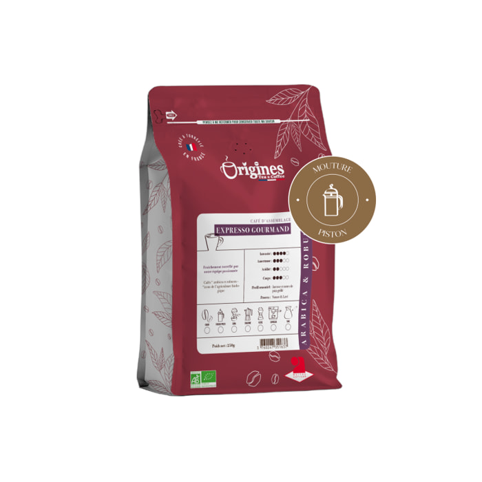 Café Bio - Expresso Gourmand - Blend Arabica et Robusta - Piston 250g
