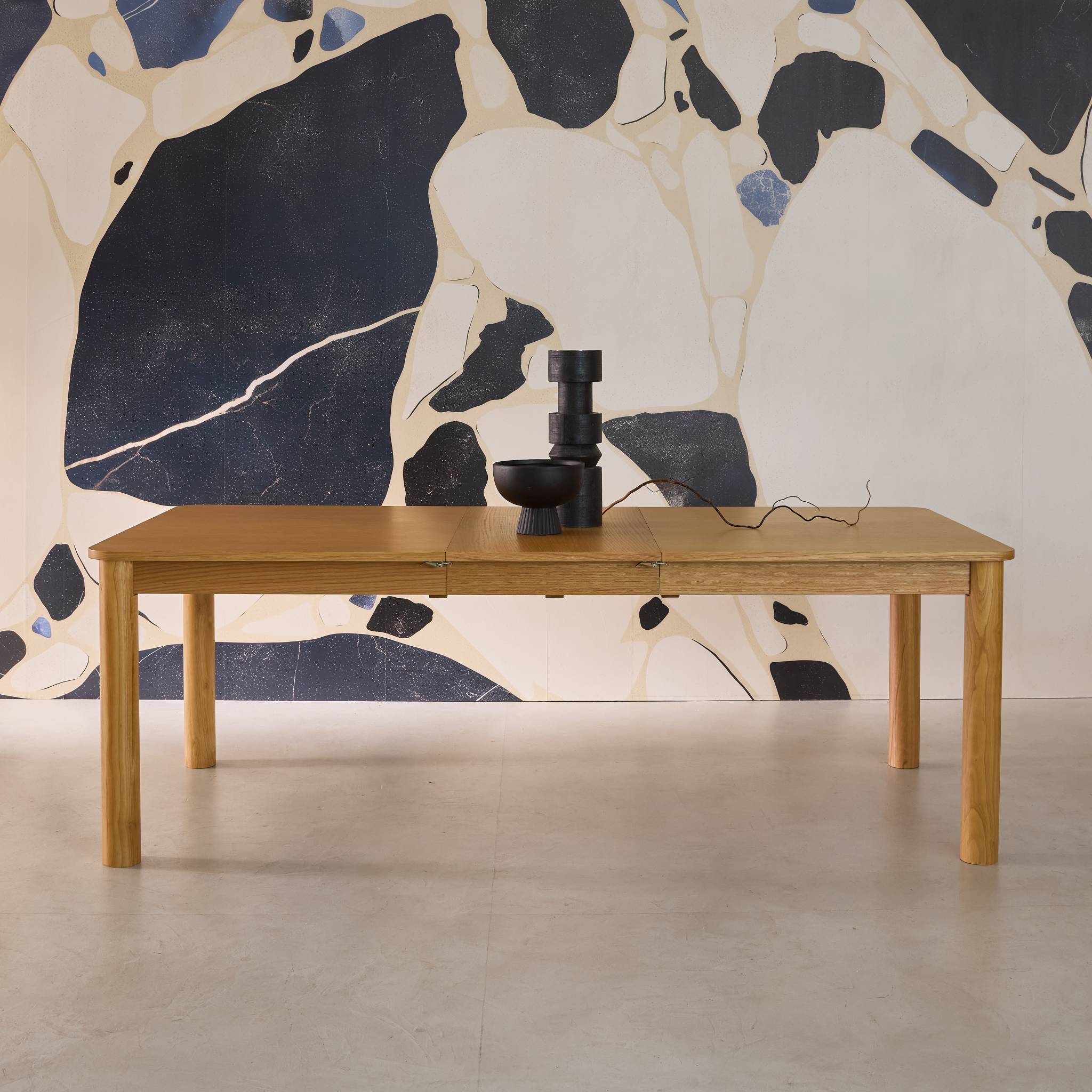 Table à manger rectangulaire extensible bois d'hévéa et placage chêne naturel 6 à 10 places - 170-270cm - Solene