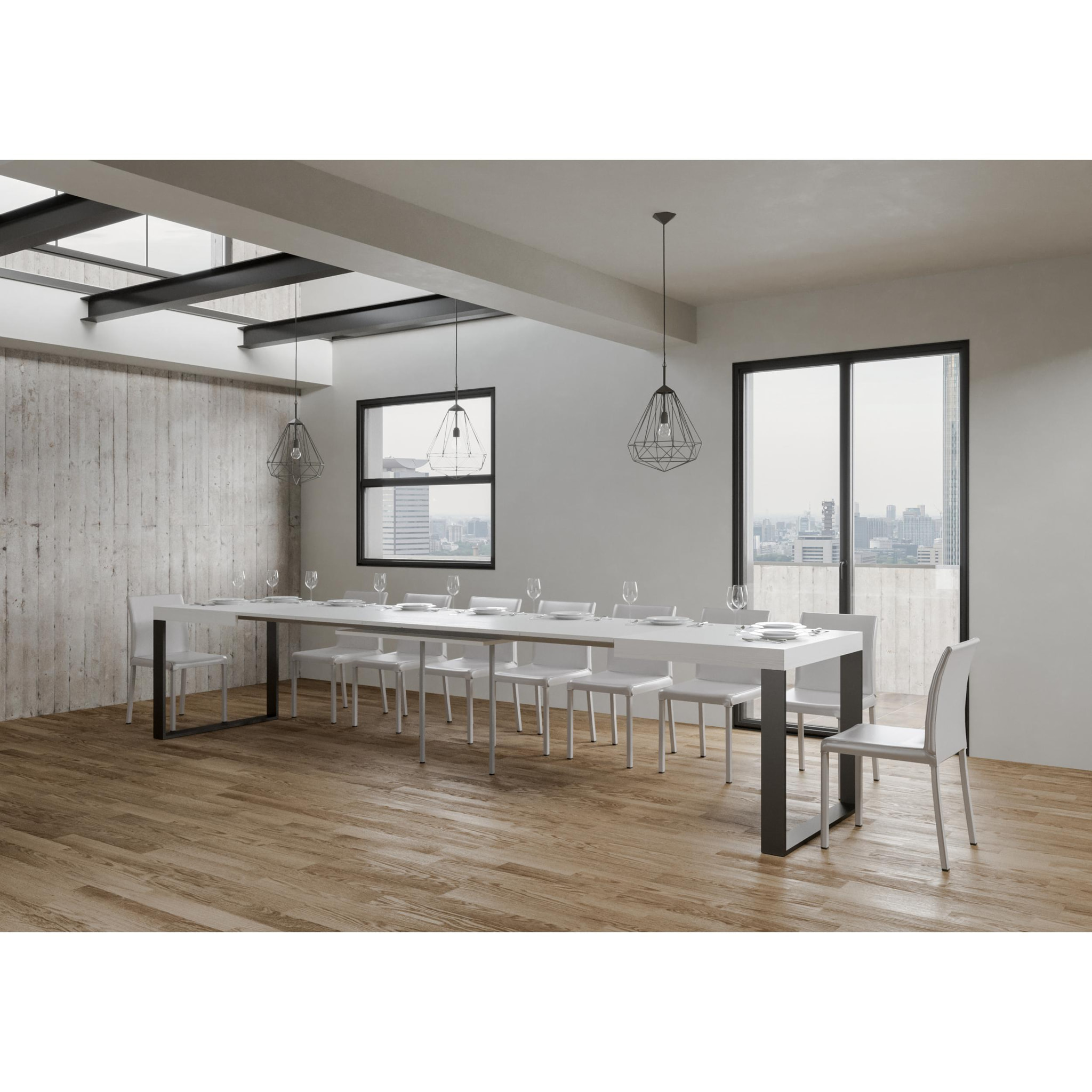 Mesa extensible 90x180/440 cm Tecno Fresno Blanco estructura Antracita