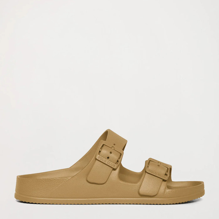 Ciabatte bio cammello da donna con fibbie