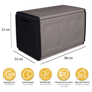 Baúl en polipropileno de 96x57x53cm - 230L color gris oscuro y negro