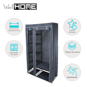 Well home armario organizador de ropa con barra de acero y 5 estantes 100x46xh174cm