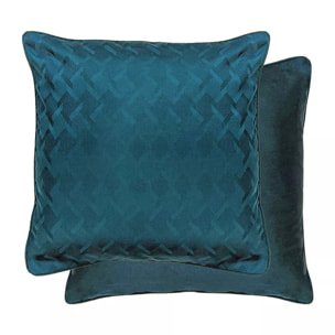 Taie d'oreiller satin de coton motif jacquard bleu Adagio crepuscule