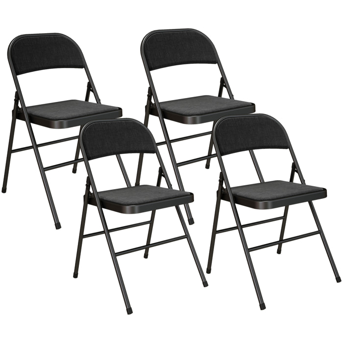 Lot de 4 chaises pliantes assise dossier rembourrés acier tissu toucher lin noir