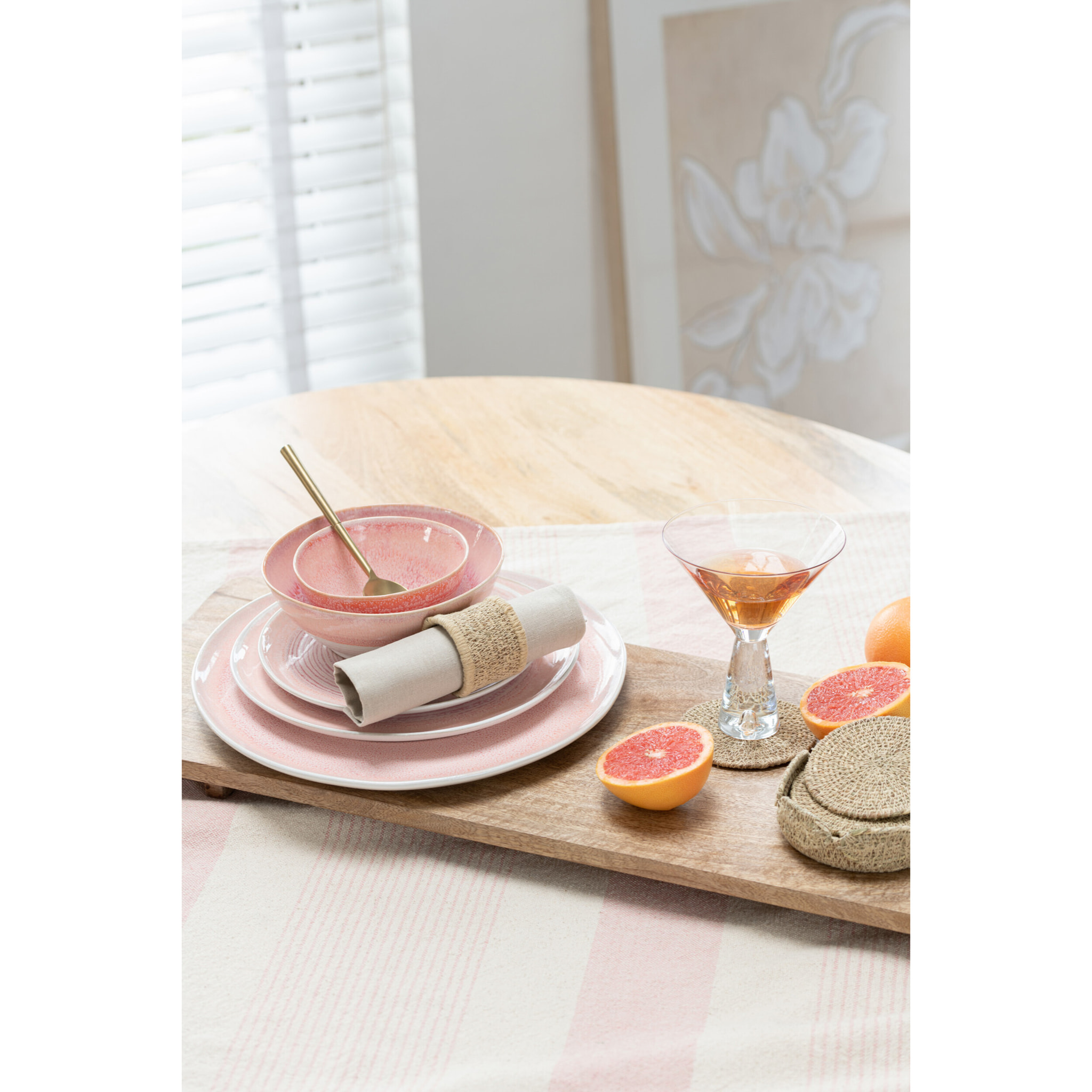 J-Line assiette Lara - porcelaine - rose clair - small  - 4 pièces