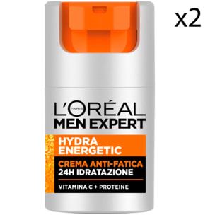2x Crema Viso Anti-Fatica Idratante Men Expert Power Age 24h con Vitamina C e Proteine