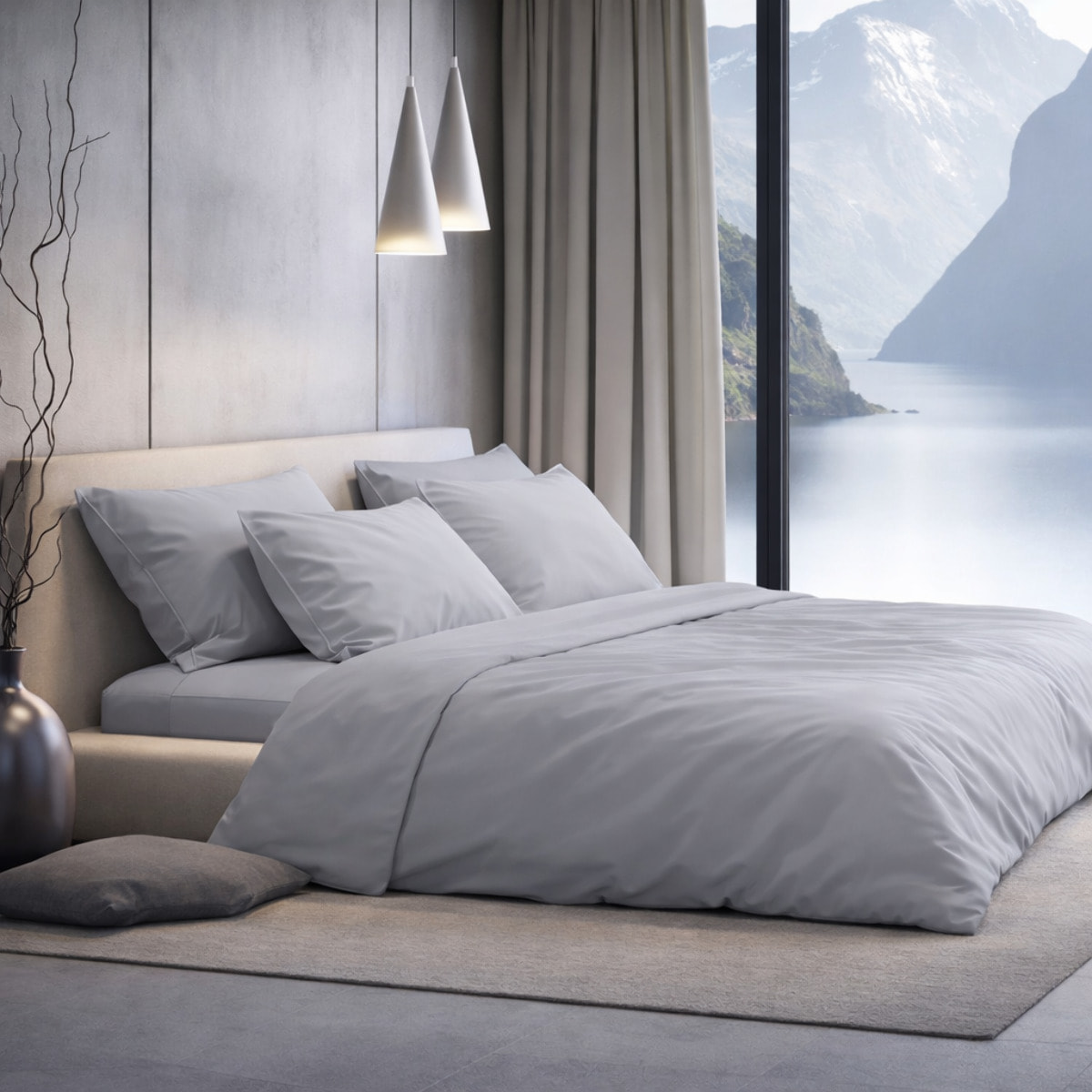 SARTORIALE Completo letto Elegance Tinta Unita in Percalle_Matrimoniale_Pietra