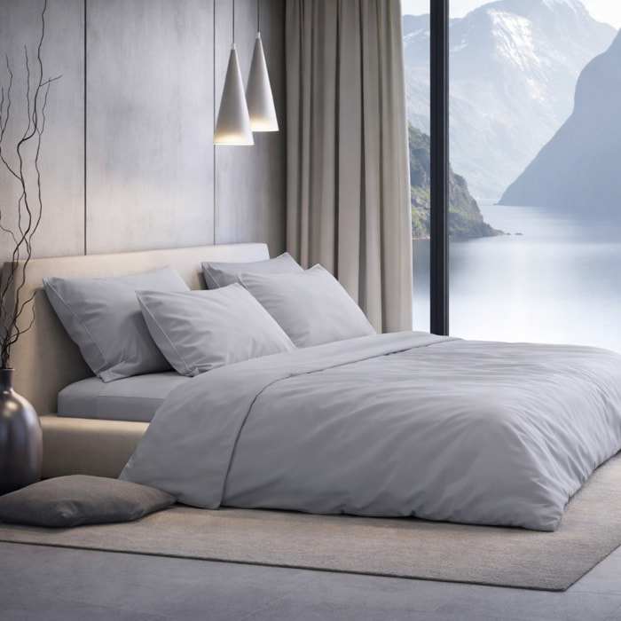 SARTORIALE Completo letto Elegance Tinta Unita in Percalle_Matrimoniale_Pietra