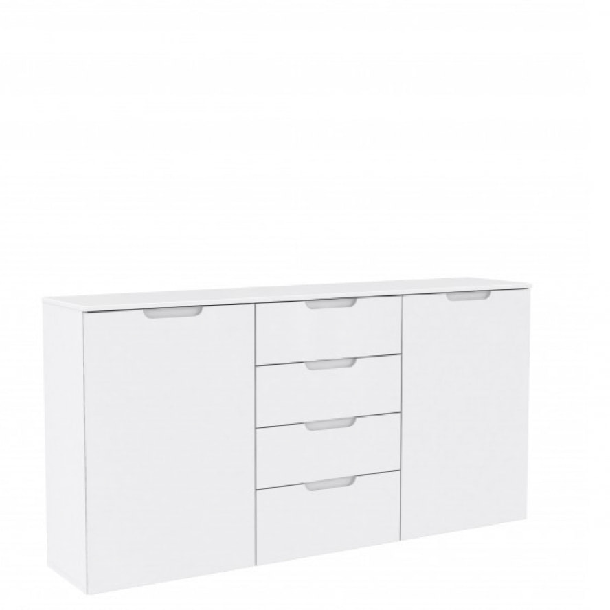 Bahut buffet blanc laqué 2 portes, 4 tiroirs - SIENNA