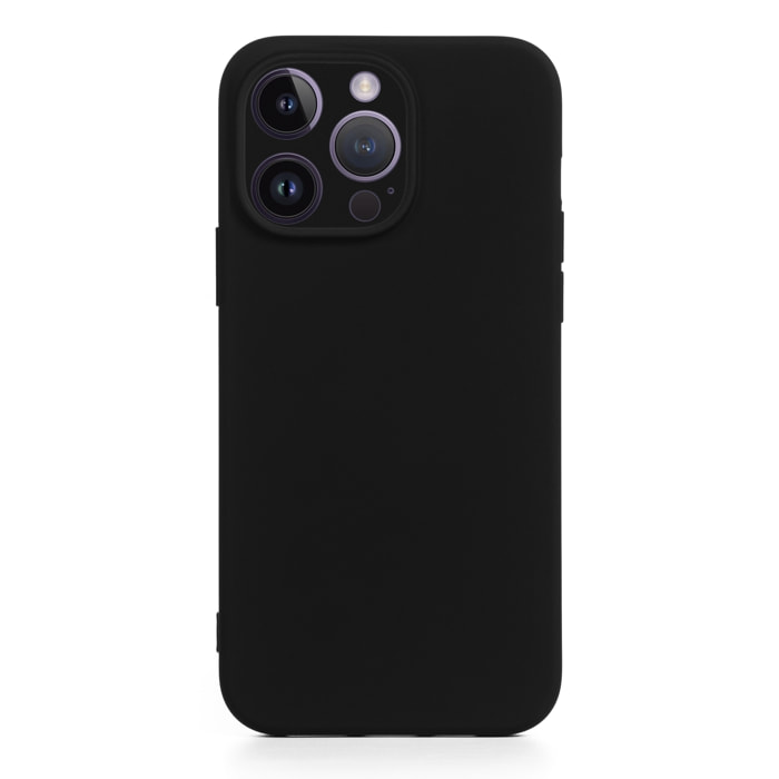 DAM Custodia  Essential in silicone con protezione per fotocamera per iPhone 14 Pro. Interno in morbido velluto. 7,43x1,06x15,06 cm. Colore nero
