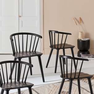 Chaise à barreaux bois d'hévéa et contreplaqué (lot de 4) PAULA