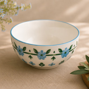 Lot de 6 bols 60cl en porcelaine blanc et bleu floral PRIMAVERA