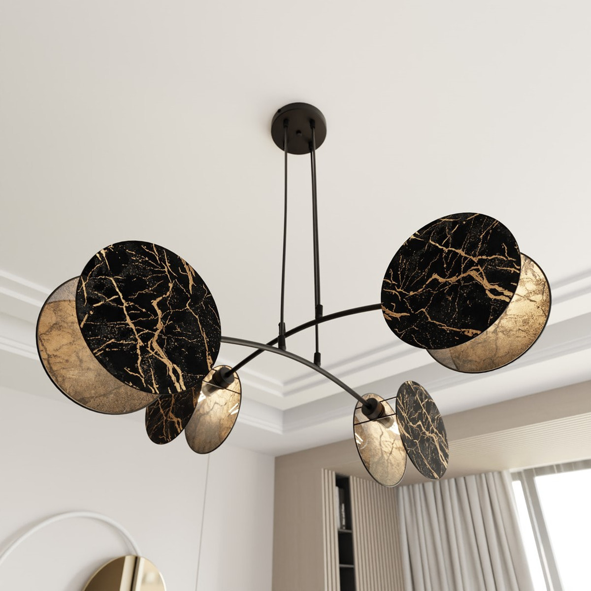 Lampada a sospensione MOTIF in acciaio nero e oro