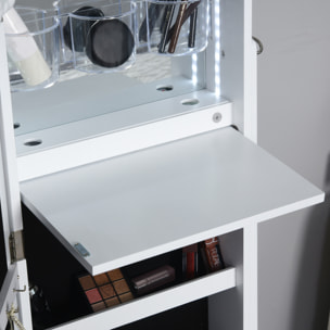 Armoire à bijoux multi-rangement avec miroir LED dim. 40L x 37l x 161H cm MDF blanc