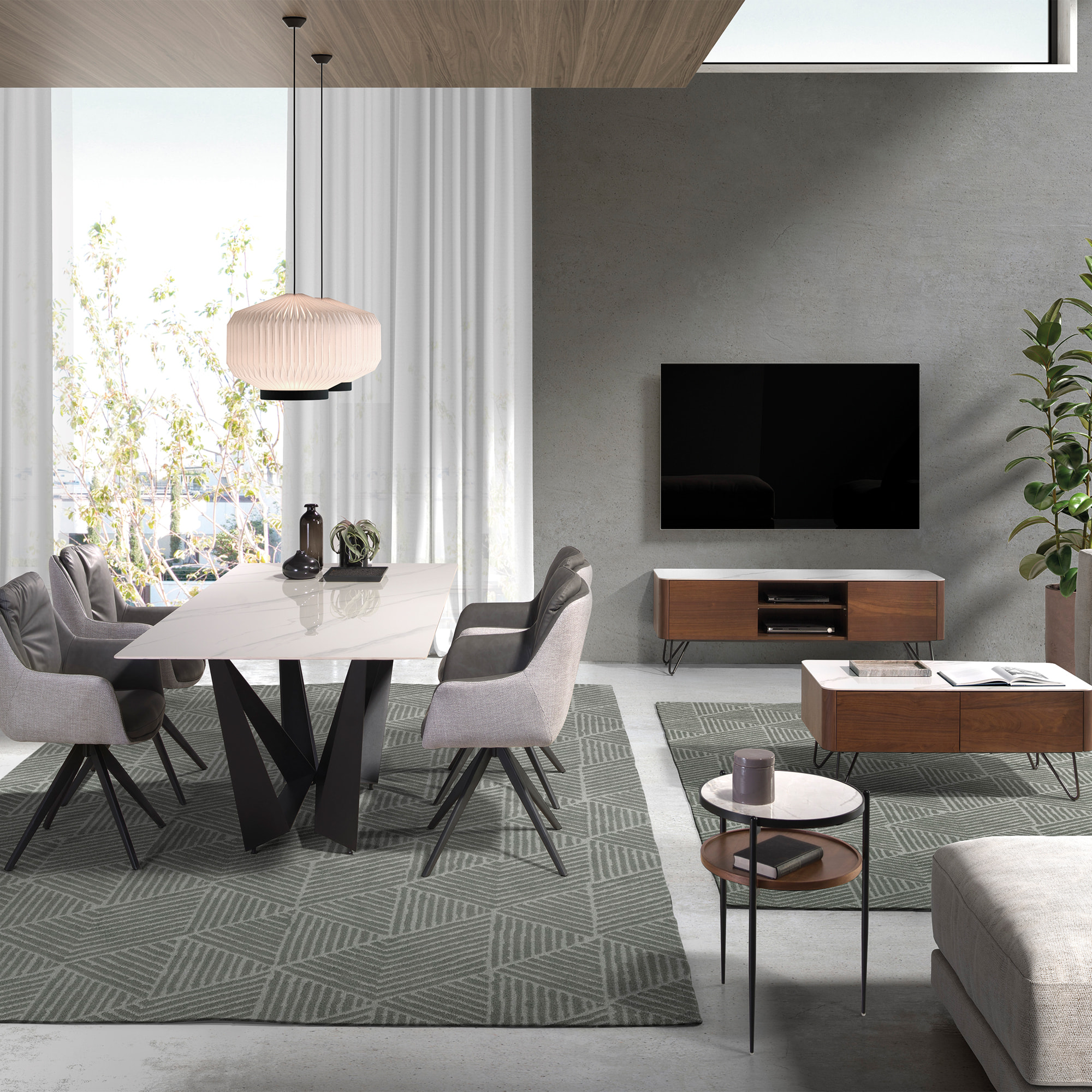 Mueble de TV – Nogal y mármol blanco