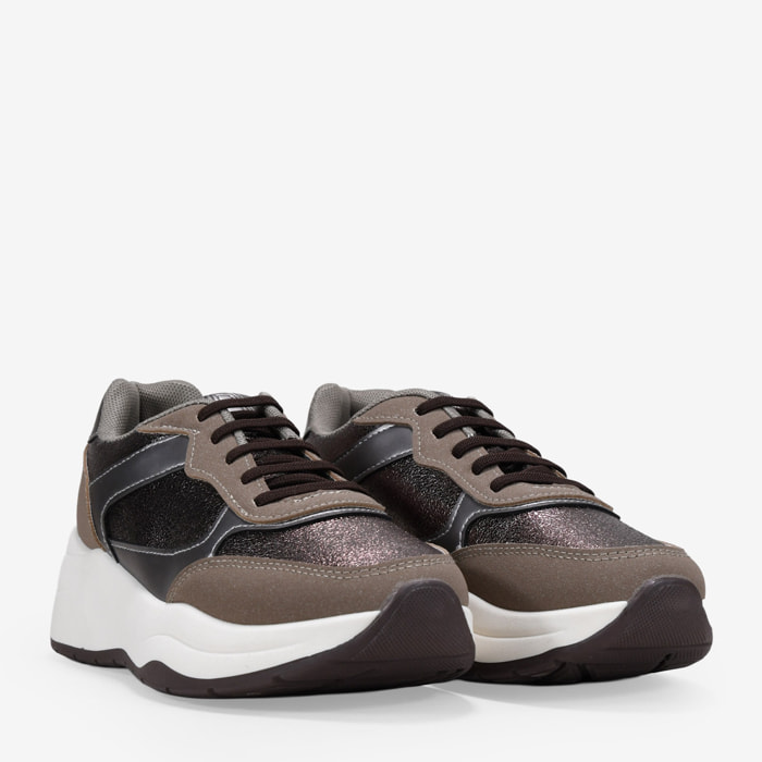 Zapatillas deportivas marrones metalizadas con cordones