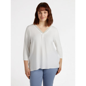 Fiorella Rubino - Camiseta de viscosa LENZING™ ECOVERO™ con bordado - Blanco