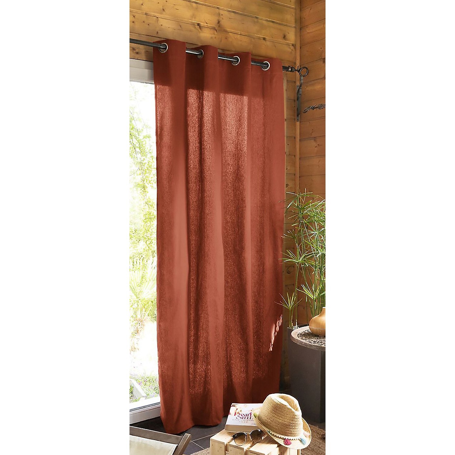 Rideau uni 100% coton Cerise