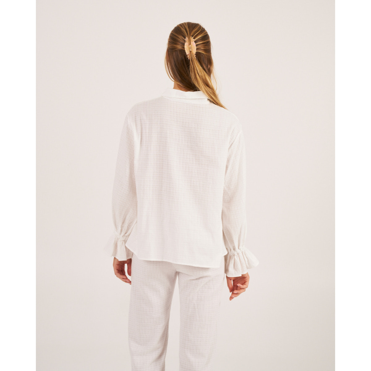 Camiseta de pijama de mujer de manga larga abotonada