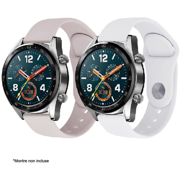 Bracelet IBROZ Samsung/Huawei SoftTouch 22mm blanc+rose