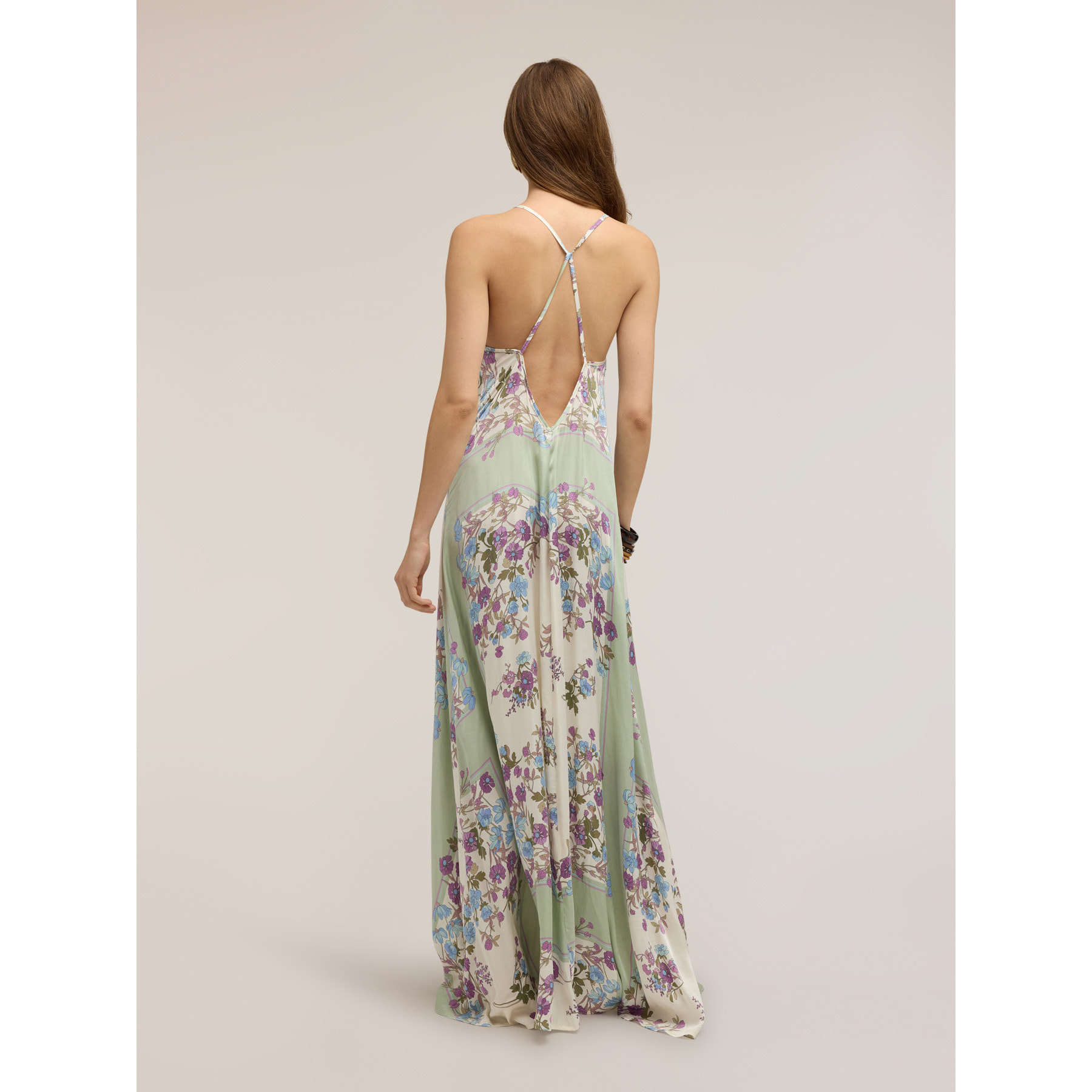 Motivi - Vestido largo de satén con estampado - Blanco