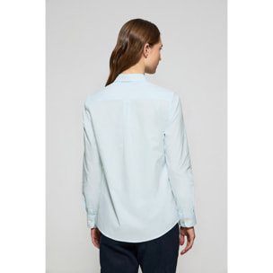 Camicia a righe color acquamarina con logo ricamato