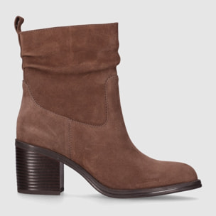 Botines de Serraje - Taupe - Tacón: 5 cm