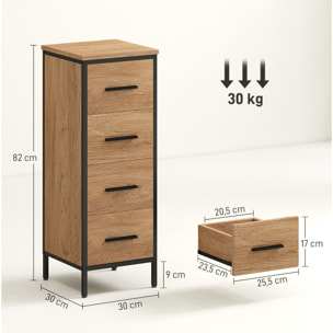 Armario de Baño Mueble de Baño Estrecho Cajonera con 4 Cajones y Estructura de Acero 30x30x82 cm Roble