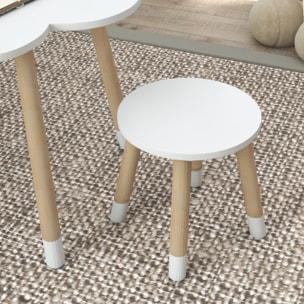 Juego de Mesa y 2 Sillas Infantiles Mesa con Sillas para Niños de 2-5 Años con Mesa en Forma de Flores Ø59x50 cm y Sillas Ø28x26 cm para Dormitorio Sala Blanco y Natural