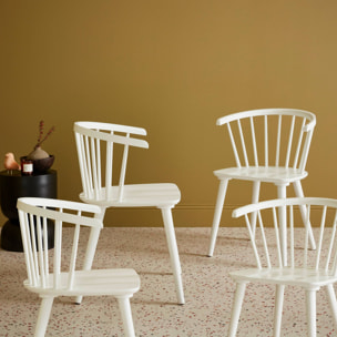 Lot de 4 chaises blanches à barreaux en bois et contreplaqué. Paula. L 51 x P 53 x H 75cm
