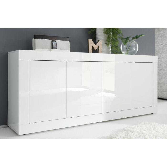 Buffet design blanc laqué brillant 4 portes L207 cm LATTE