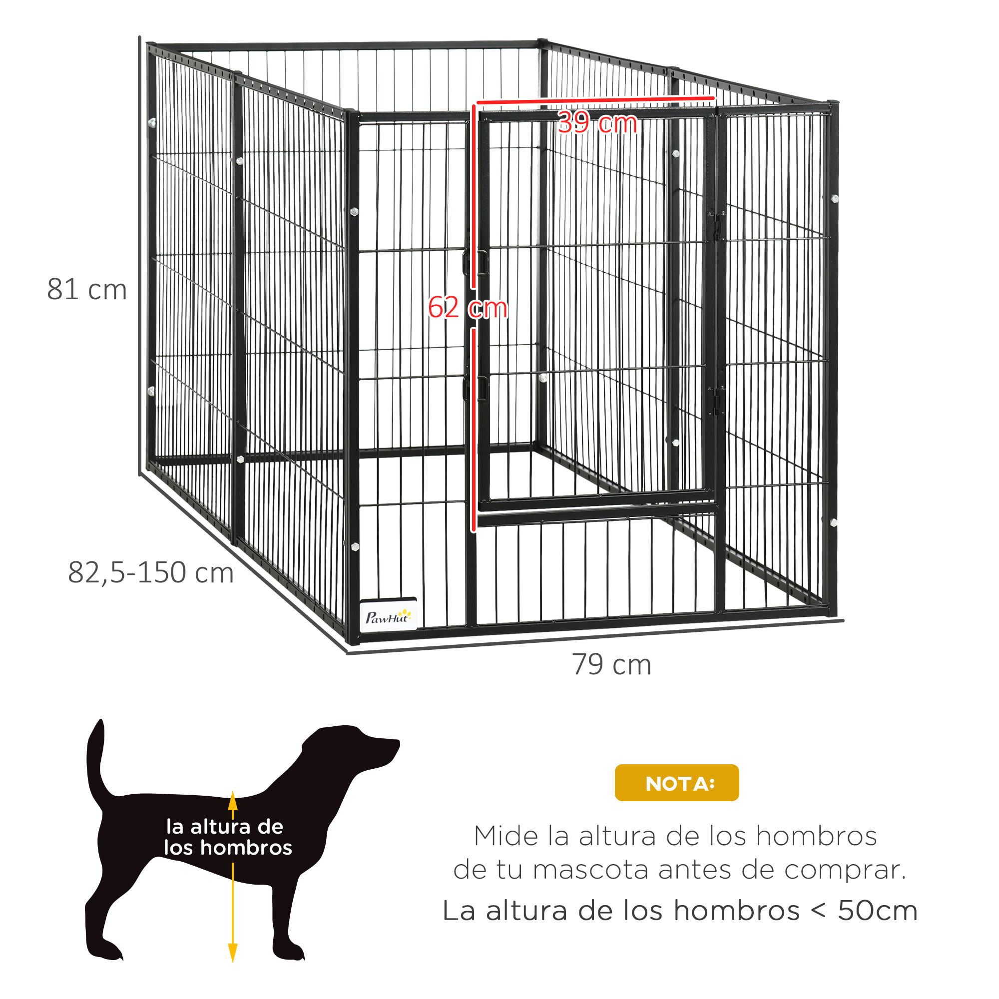 Parque para Perros de 6 Paneles Corralito para Perros Valla Metálica para Mascotas con Ancho Ajustable y Marco de Acero 82,5-150x79x81 cm Negro