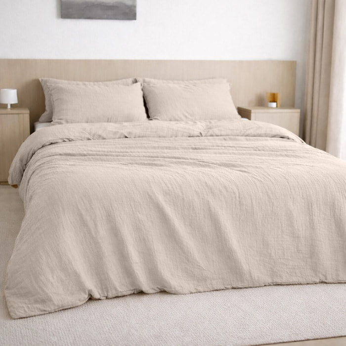 Housse de couette 100% gaze de coton lavé ecru naturel