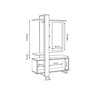 Vestiaire en bois effet chêne avec rangements, miroir et coussin - MARACAS