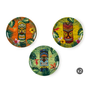 Set de 6 Assiettes à Pizza Excelsa – Tiki, Porcelaine Multicolore