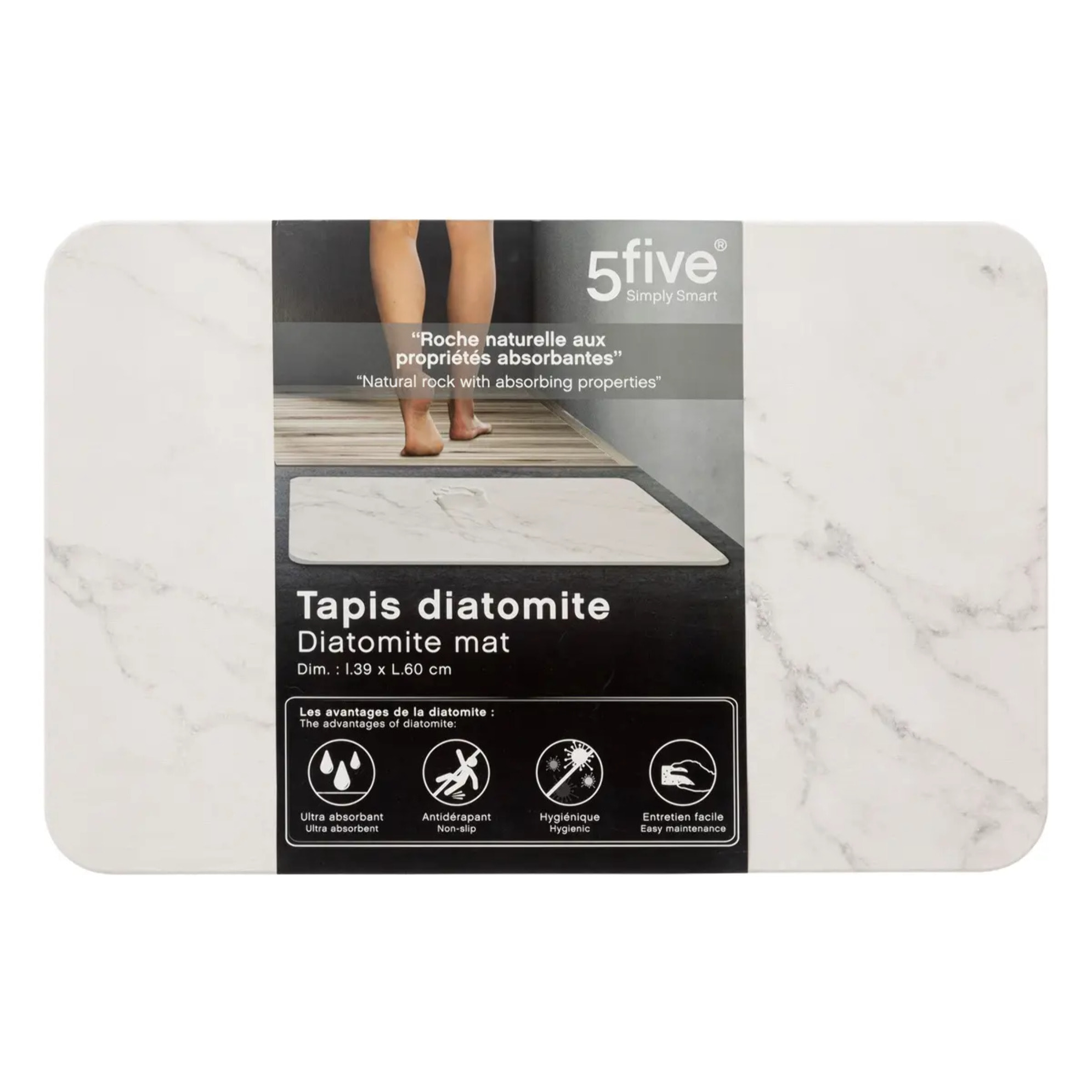 Tapis diatomite 39x60cm "Lea" blanc effet marbre