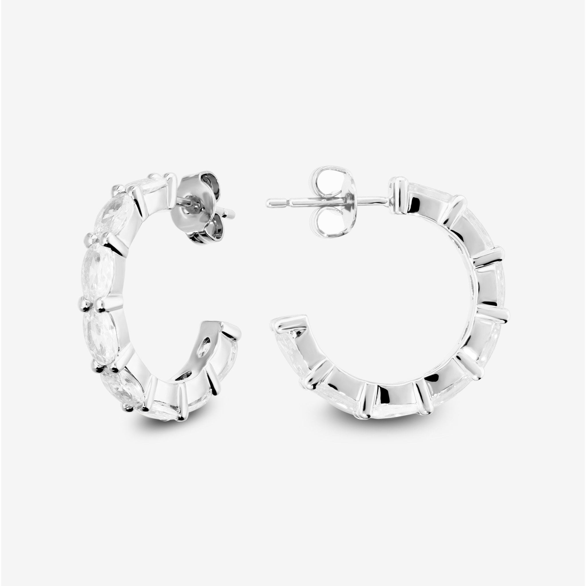 Orecchini a Semicerchio con Cubic Zirconia placcati Rodio