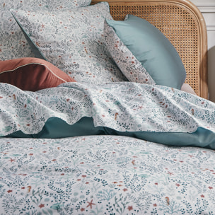 Drap plat imprimé en percale de coton, SOUS L'OCÉAN, Bleu clair
